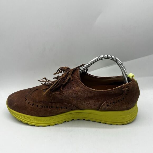 Velez Oxford Shoes Mens 8 Brown/Yellow Leather Wingtip Lace Up Colombian Made - Picture 5 of 15
